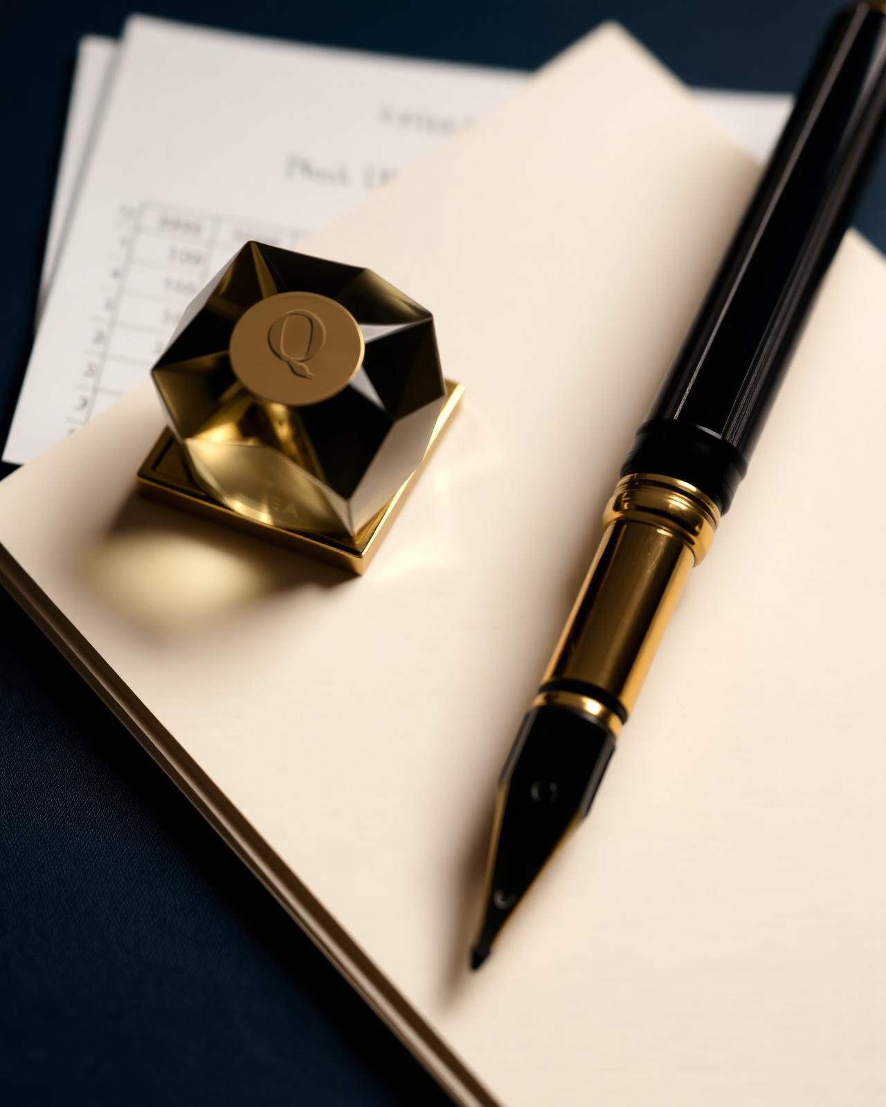 Fountain pen on financial documents